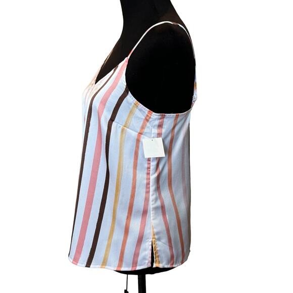 New ~ HALOGEN ~ Striped V neck Spaghetti Strap Top Size XS FALL layering - Picture 2 of 5
